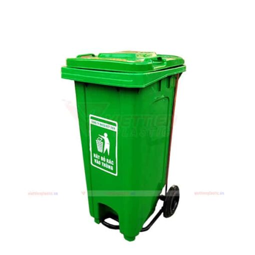 thùng rác nhựa 120 lít đạp chân xanh lá