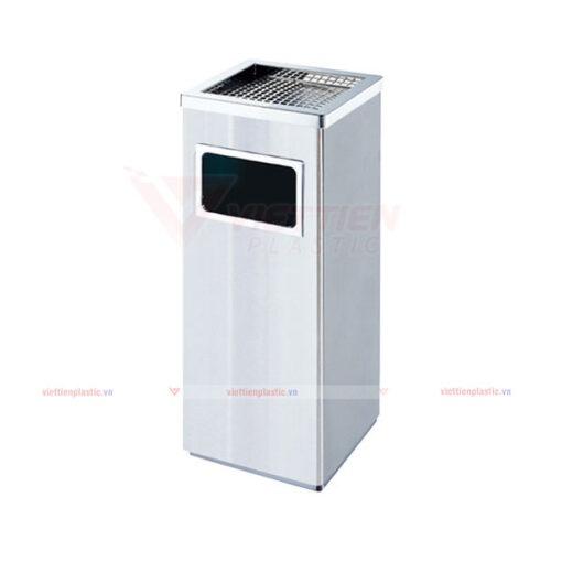 thùng rác inox vuông gạt tàn trung
