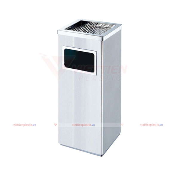 thùng rác inox vuông gạt tàn trung