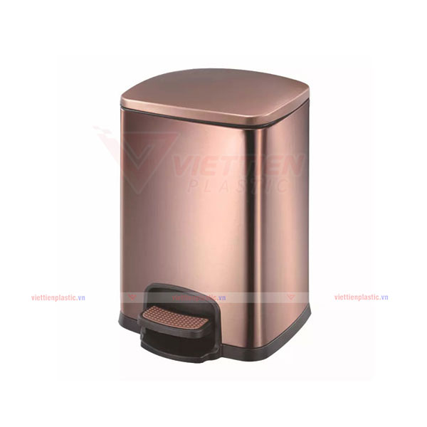 thùng rác inox chữ nhật đạp chân 12L màu nâu đồng