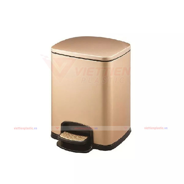 thùng rác inox chữ nhật 15L đạp chân màu vàng đồng