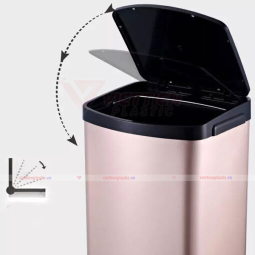 thùng rác inox chữ nhật đạp chân 20L cơ chết nắp mở