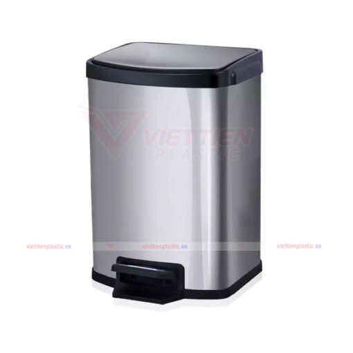 thùng rác inox chữ nhật đạp chân 20L màu bạc