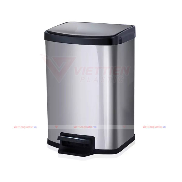 thùng rác inox chữ nhật đạp chân 20L màu bạc