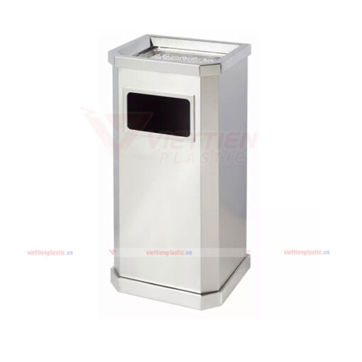 thùng rác inox gạt tàn vuông YH 10A bạc