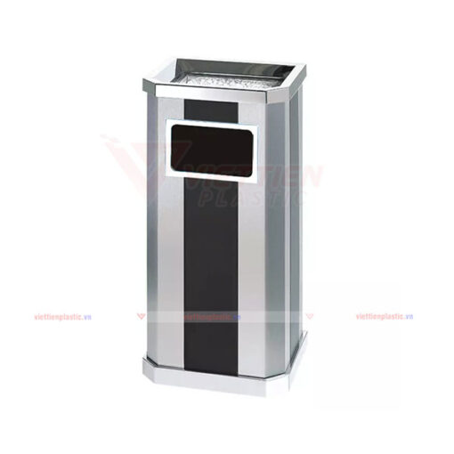 thùng rác inox gạt tàn vuông YH 10A đen bạc