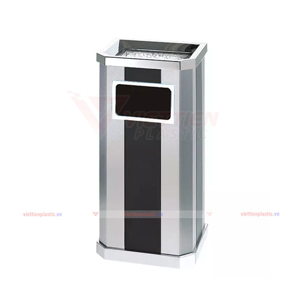 thùng rác inox gạt tàn vuông YH 10A đen bạc