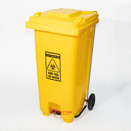 thùng rác y tế 120 lít đạp chân màu vàng
