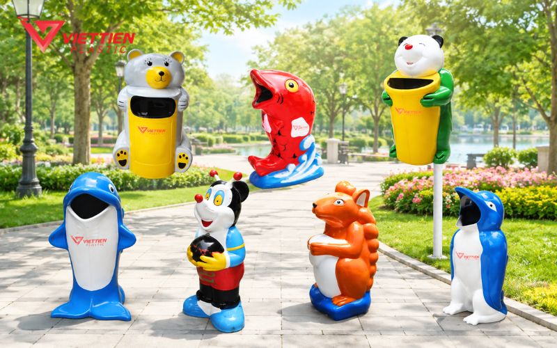 Các kiểu dáng thùng rác đáp ứng nhu cầu sử dụng và bố trí khác nhau
