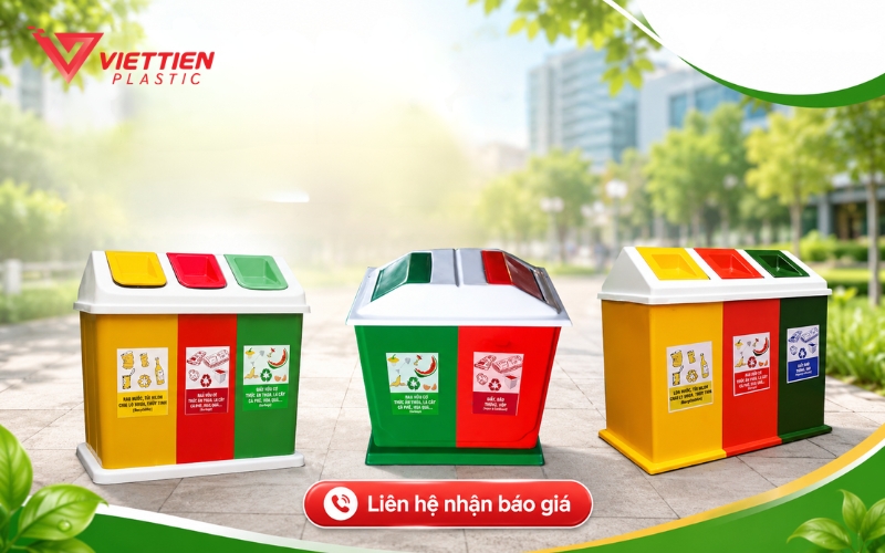 Thùng composite 2 - 3 ngăn hỗ trợ phân loại và thu gom rác hiệu quả