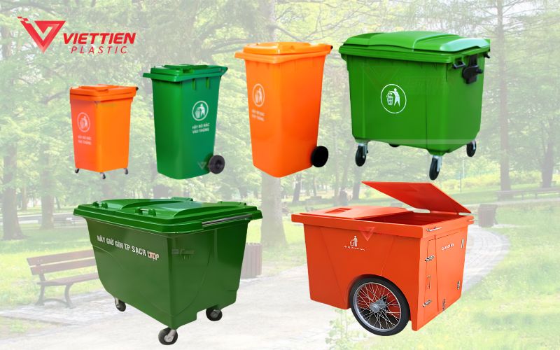 Thùng rác có bánh xe giúp kéo đẩy thuận tiện khi gom lượng rác lớn