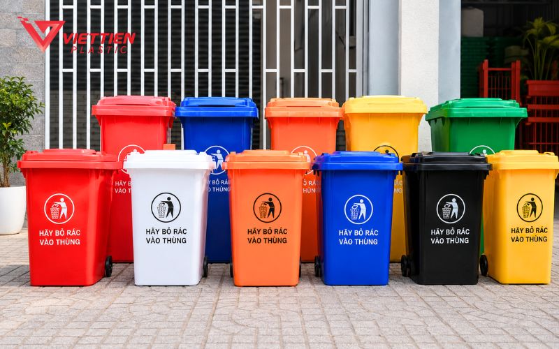 Thùng rác composite có kết cấu cứng, phù hợp điểm thu gom ngoài trời