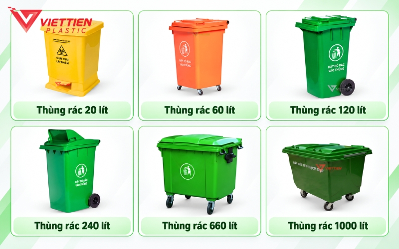Các mẫu thùng rác đa dạng dung tích tại Nhựa Việt Tiến
