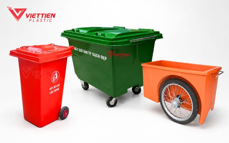 Thùng rác composite có bánh xe bền chắc, sử dụng cường độ cao