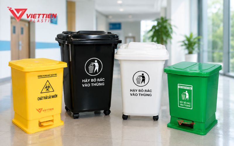 Thùng rác y tế có bánh xe hỗ trợ thu gom chất thải thuận tiện
