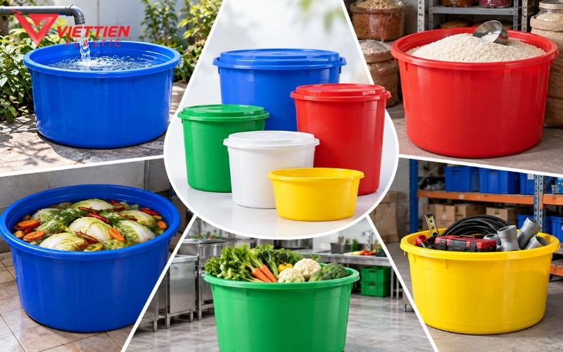 Thùng nhựa tròn dùng chứa nước, thực phẩm và nguyên liệu