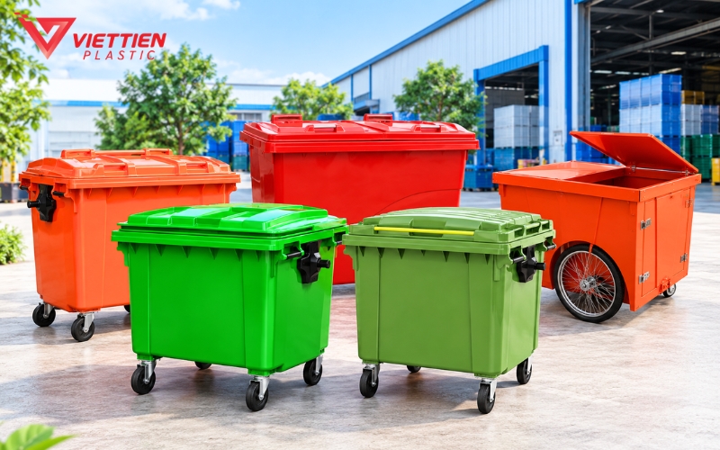 Việt Tiến cung cấp 6 mẫu xe gom rác 480 lít đến 1.000 lít