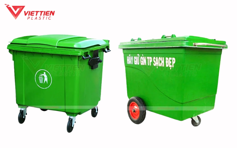 Xe gom rác 660 lít có lựa chọn HDPE và Composite